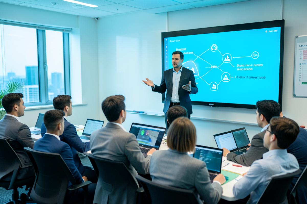 Instructor dictando una clase técnica de inteligencia artificial